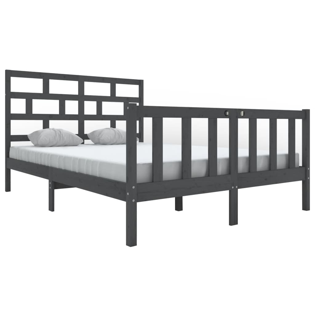 Bed Frame without Mattress Grey Solid Wood Pine King Size