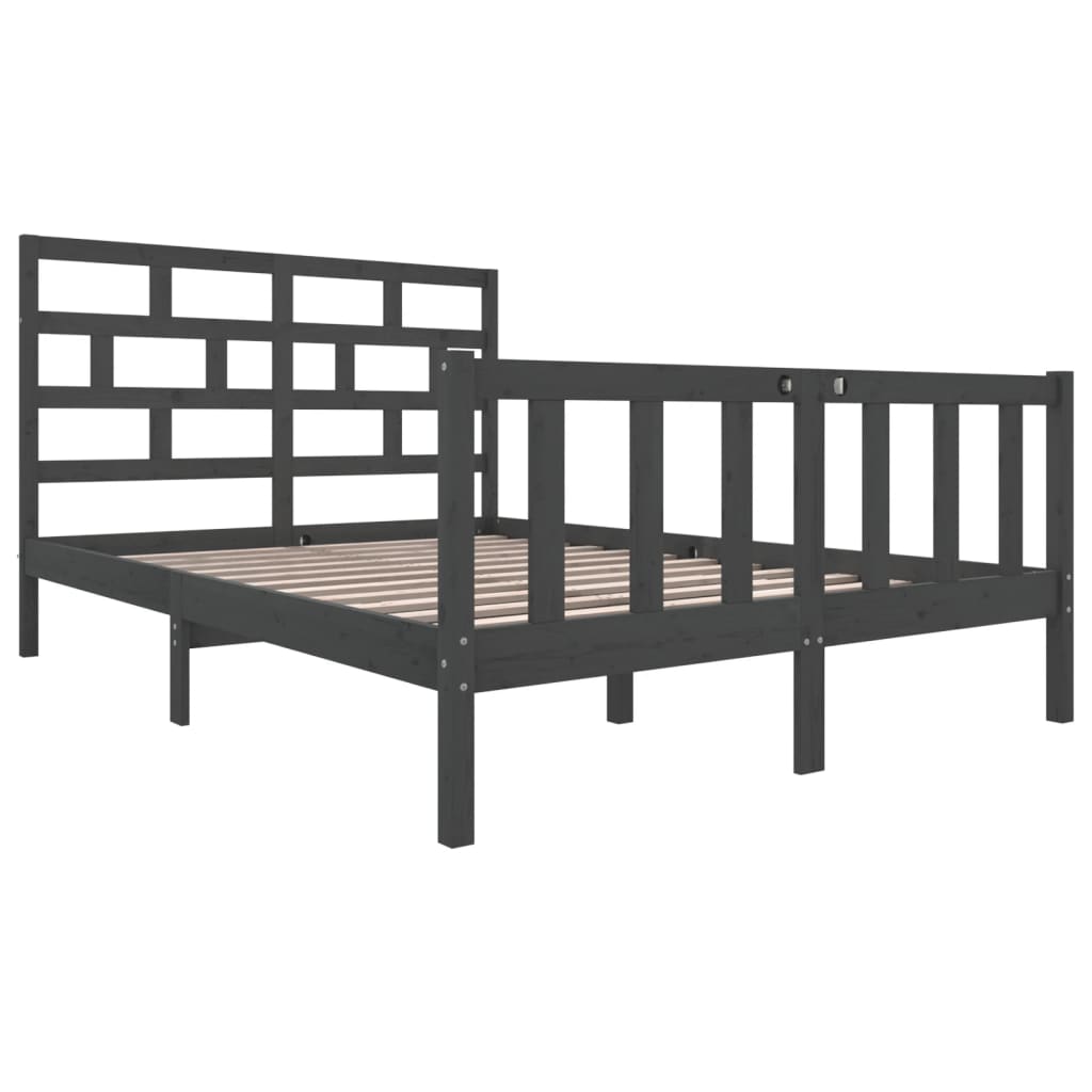 Bed Frame without Mattress Grey Solid Wood Pine King Size