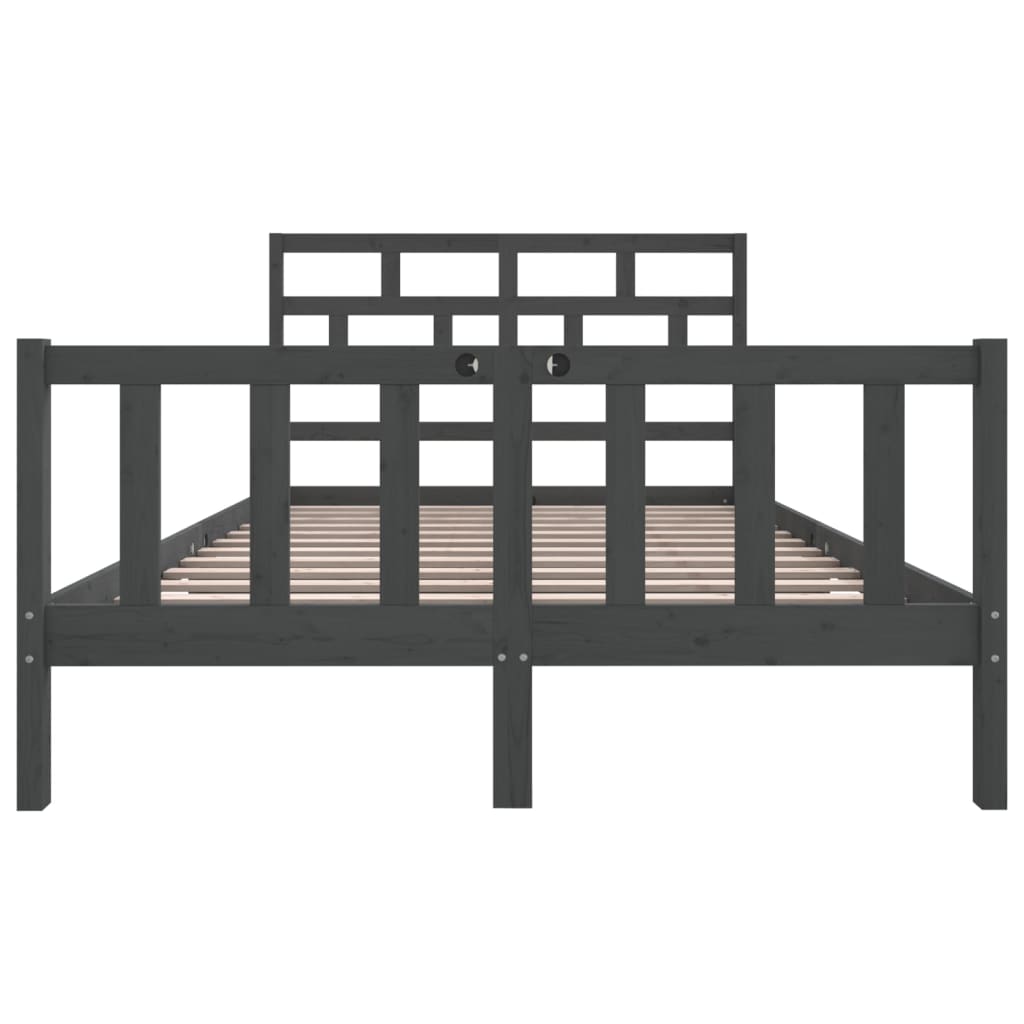 Bed Frame without Mattress Grey Solid Wood Pine King Size