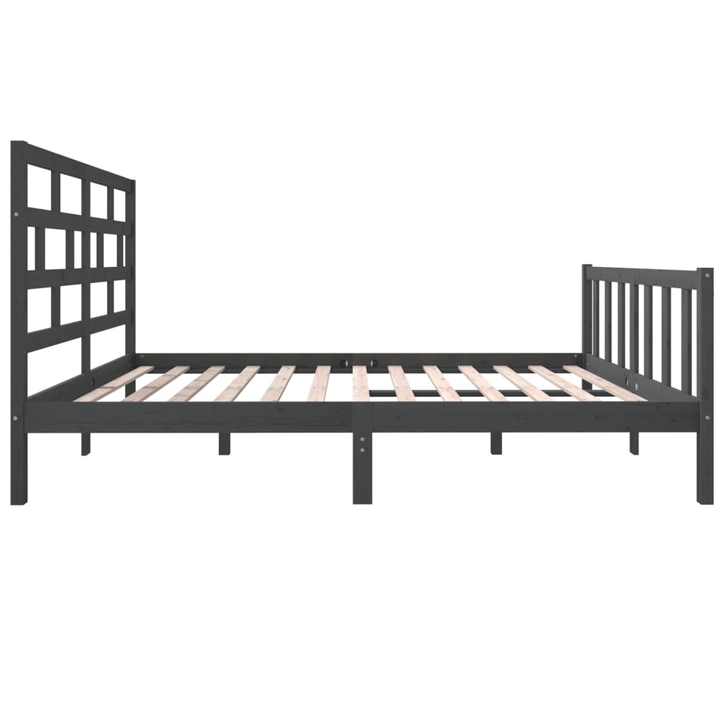 Bed Frame without Mattress Grey Solid Wood Pine King Size