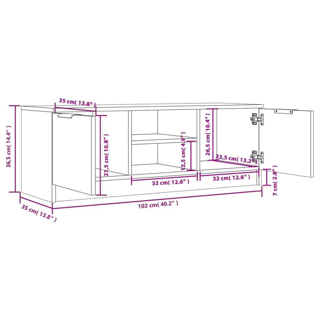 Tv Cabinet 102X35X36.5 Cm Engineered Wood