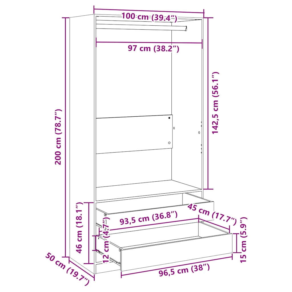 Wardrobe Grey Sonoma 100x50x200 cm Engineered Wood