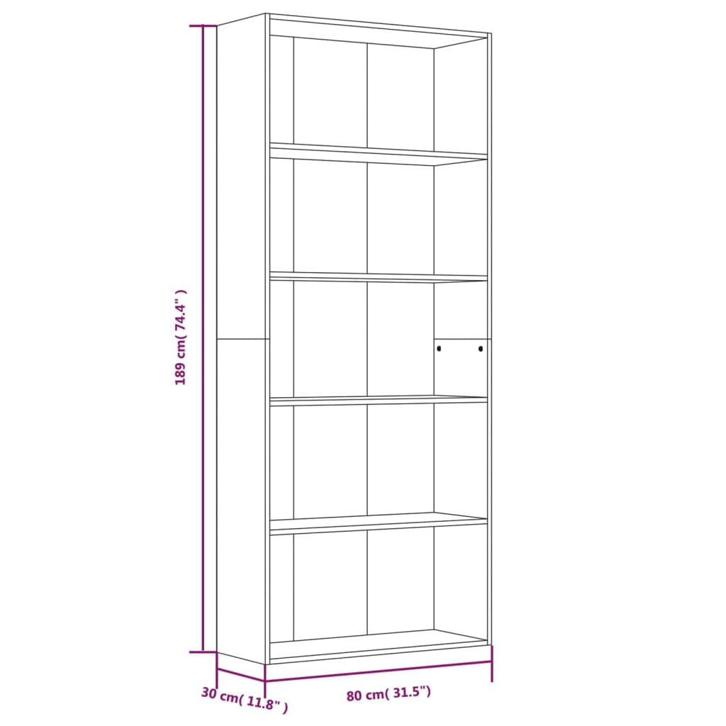 5-Tier Book Cabinet 80X30X Engineered Wood