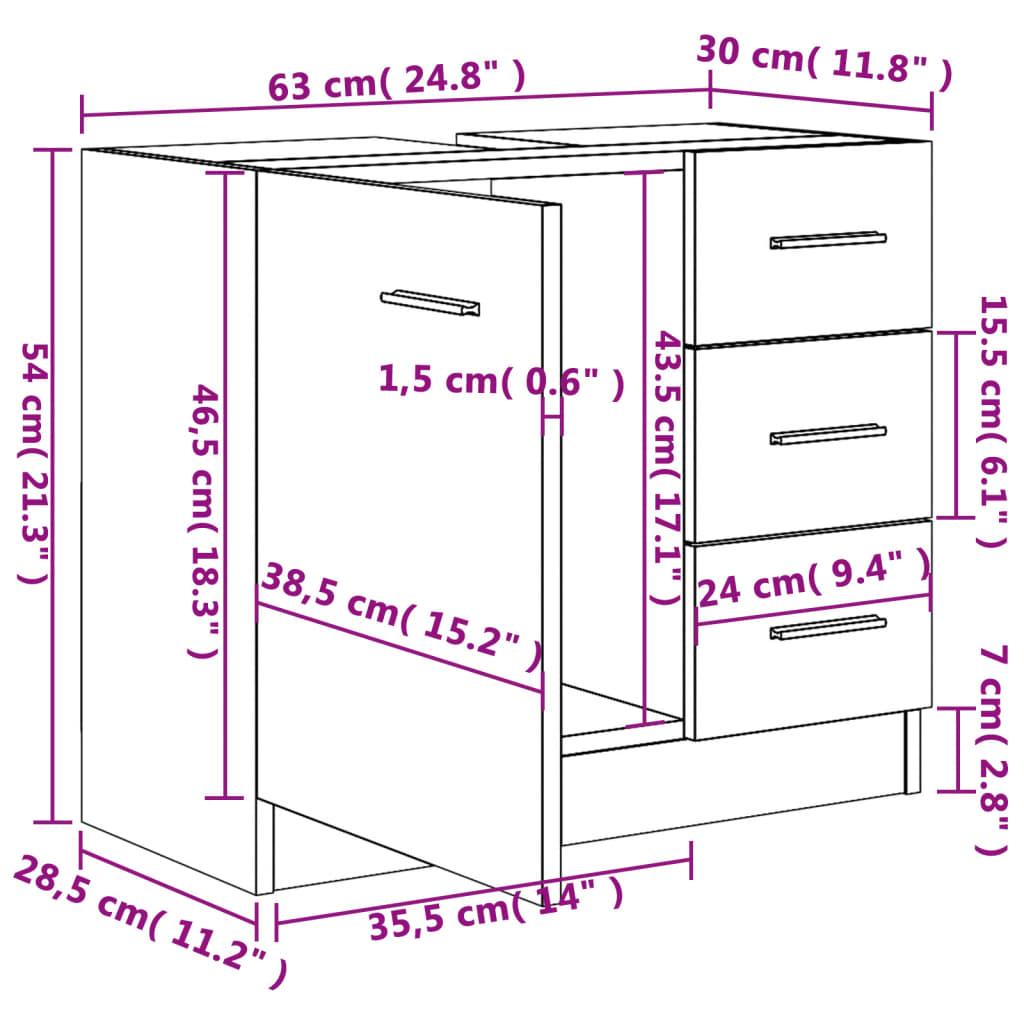 Sink Cabinet 63X30X54 Cm Engineered Wood