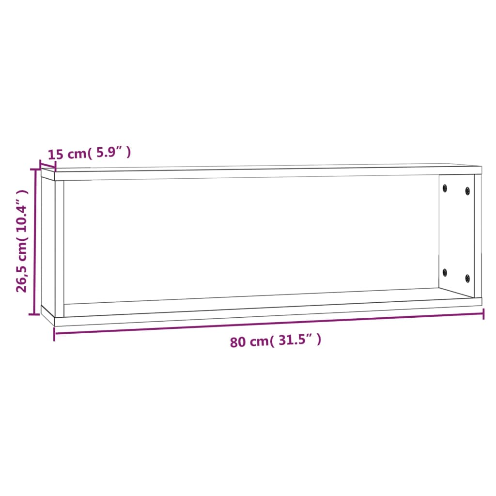 Wall Cube Shelves 2 Pcs 80X15X26.5 Cm Engineered Wood