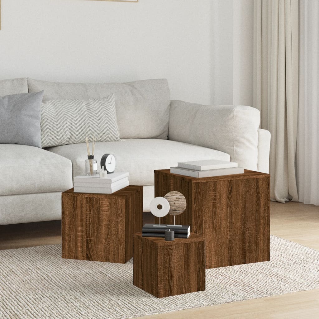Side Tables 3 pcs Brown Oak Engineered Wood