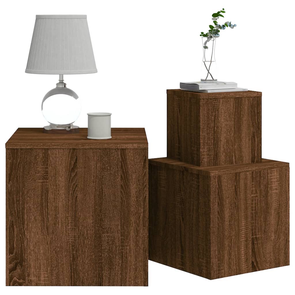 Side Tables 3 pcs Brown Oak Engineered Wood