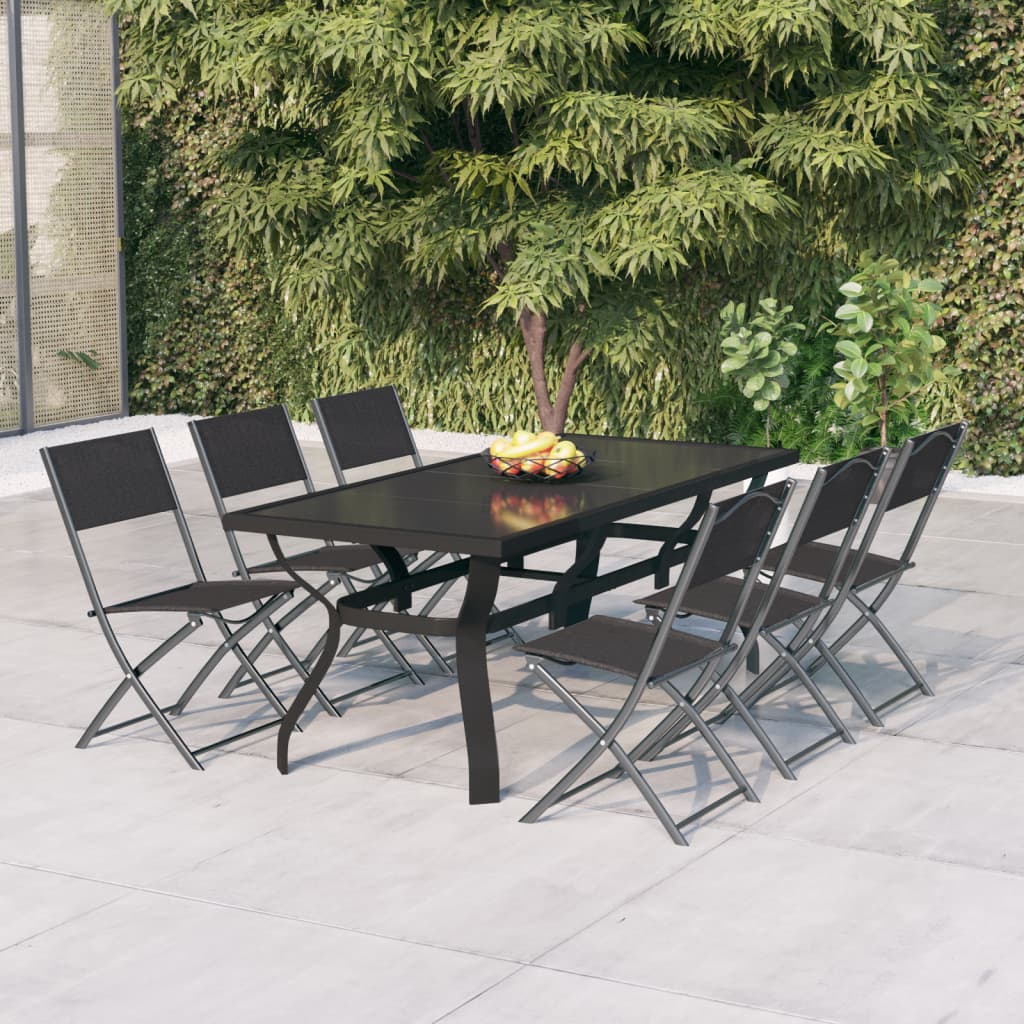 7 Piece Garden Dining Set Grey And Black