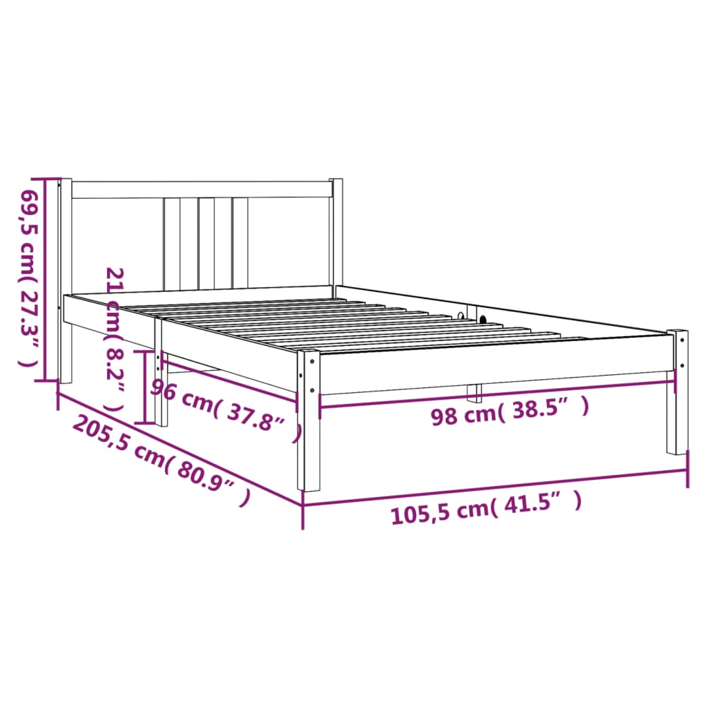 Bed Frame without Mattress White Solid Wood 100x200 cm