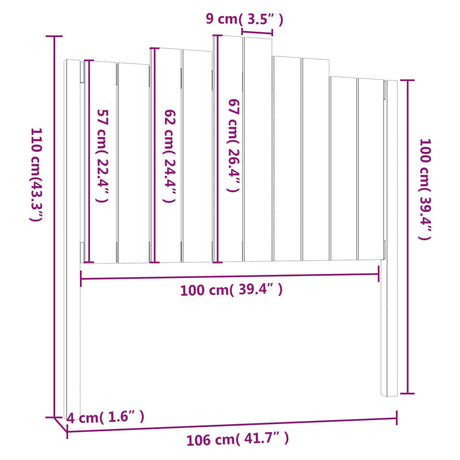 Bed Headboard 106X4X110 Cm Solid Wood Pine