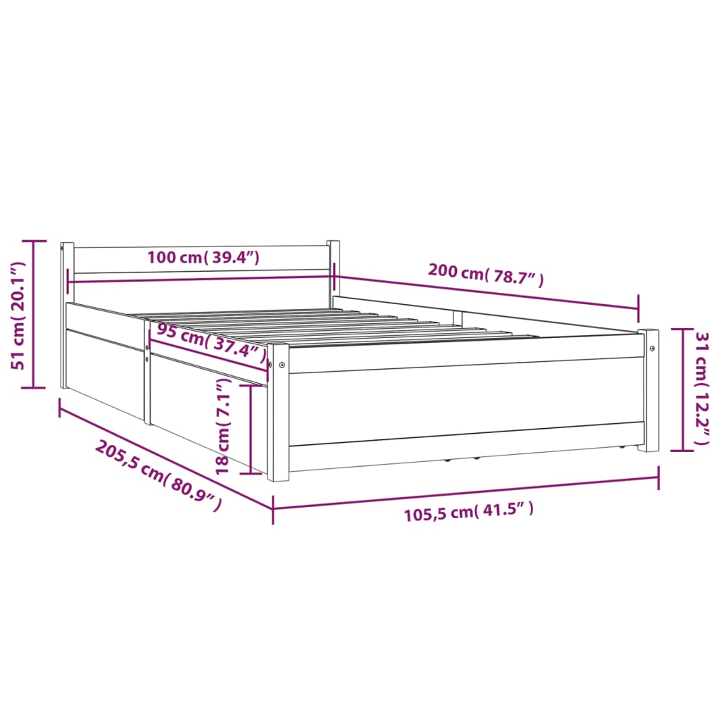 3103488  Bed Frame Without Mattress With Drawers (815034+814989)