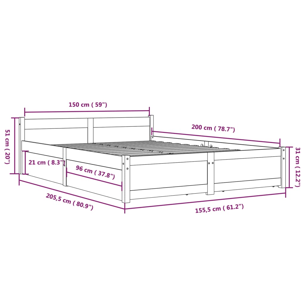 Bed Frame without Mattress with Drawers King Size