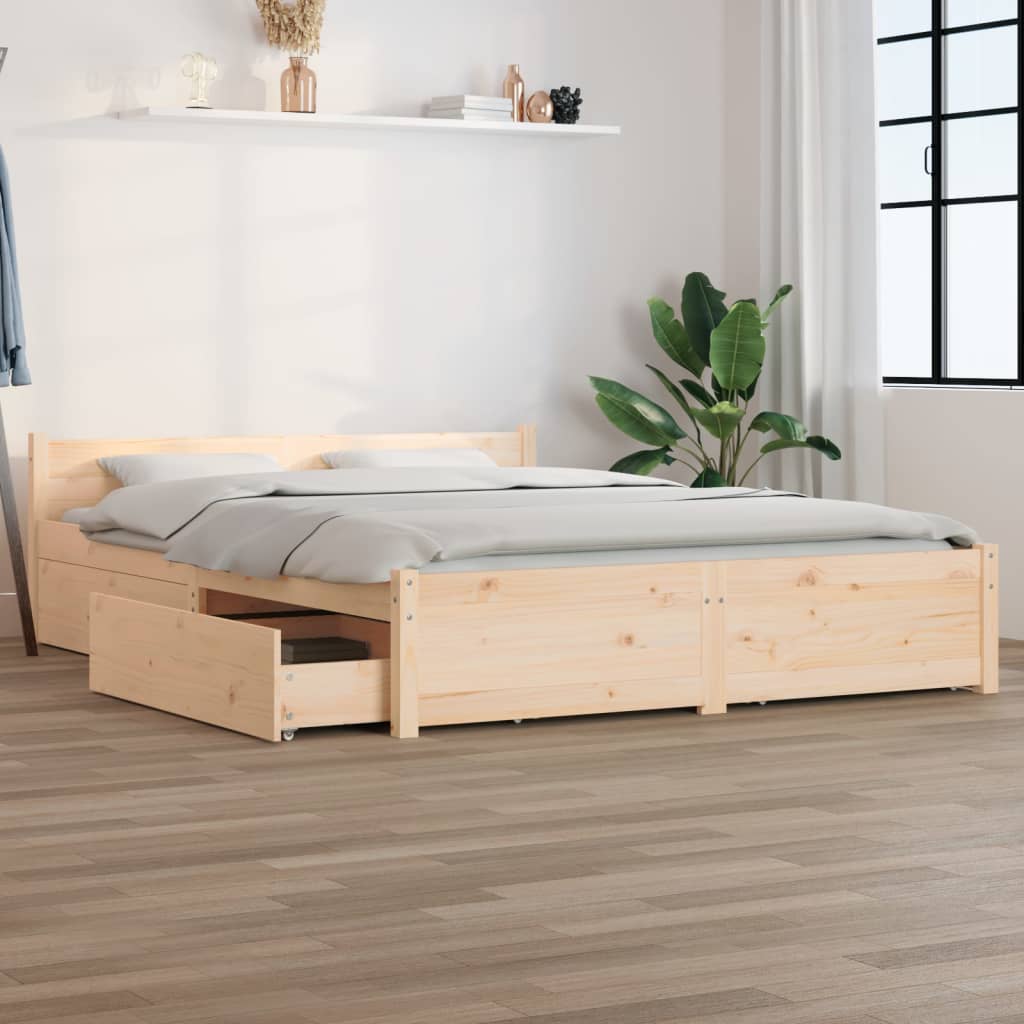 Bed Frame without Mattress with Drawers King Size