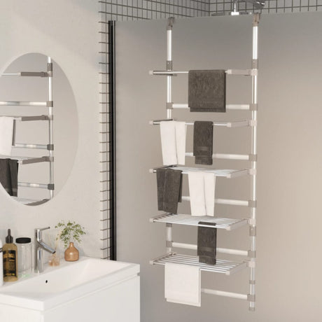 Towel Rack With Hooks Silver Aluminium