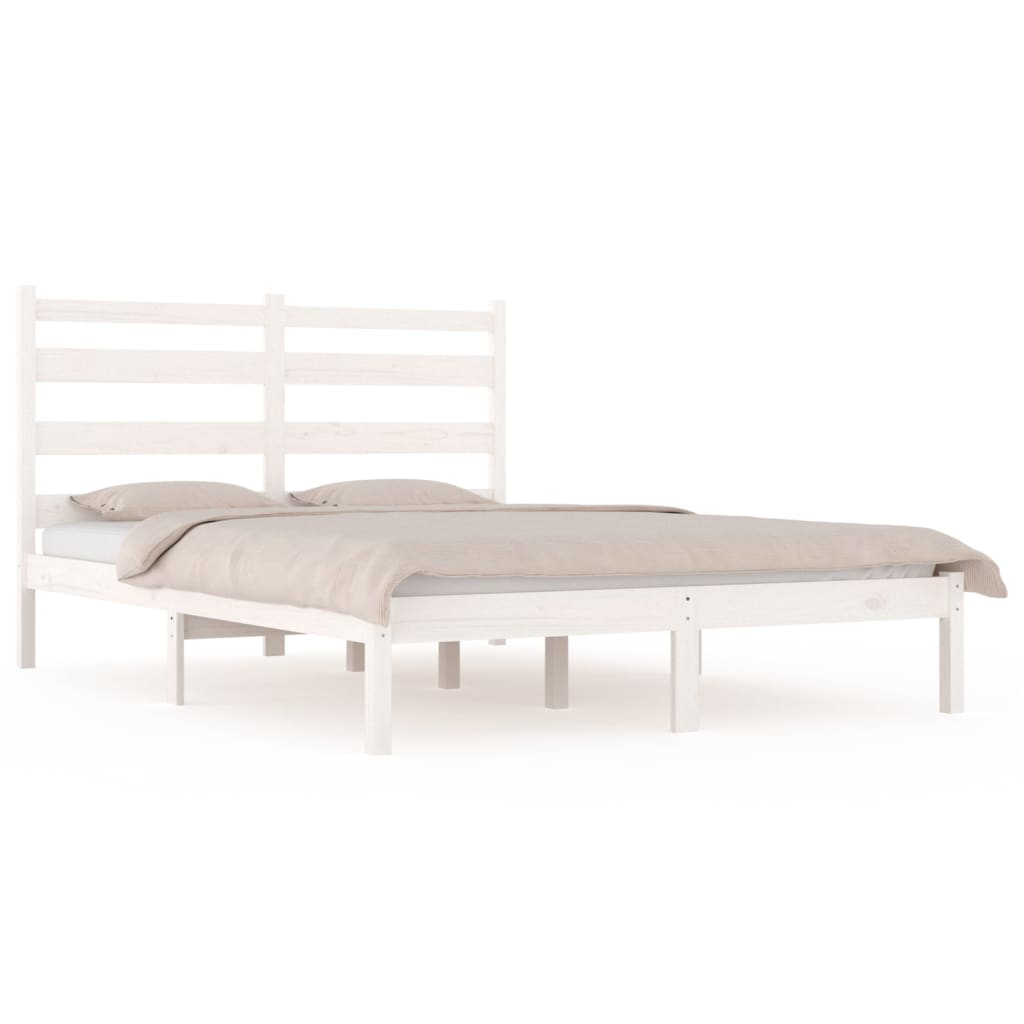3103649 vidaXL Bed Frame without Mattress White Solid Wood 140x200 cm (810018+818421)