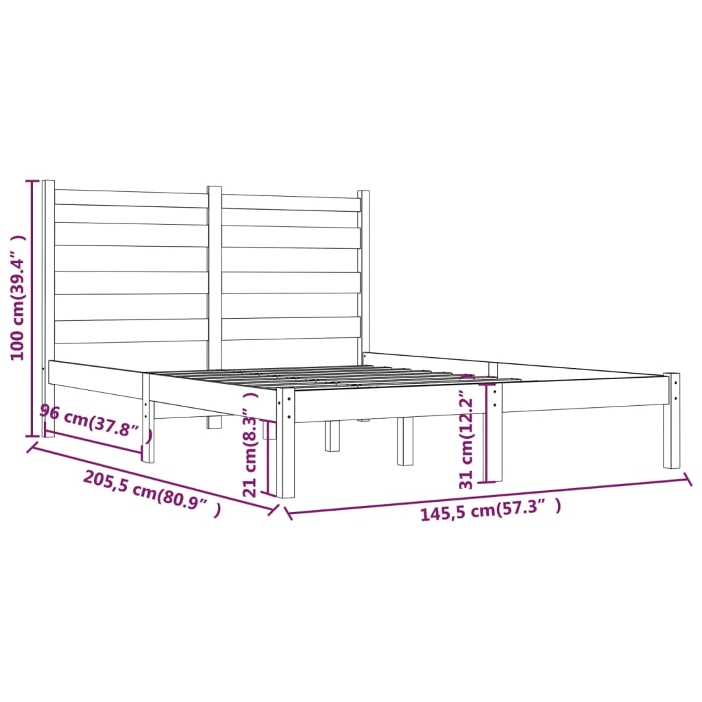 3103649 vidaXL Bed Frame without Mattress White Solid Wood 140x200 cm (810018+818421)