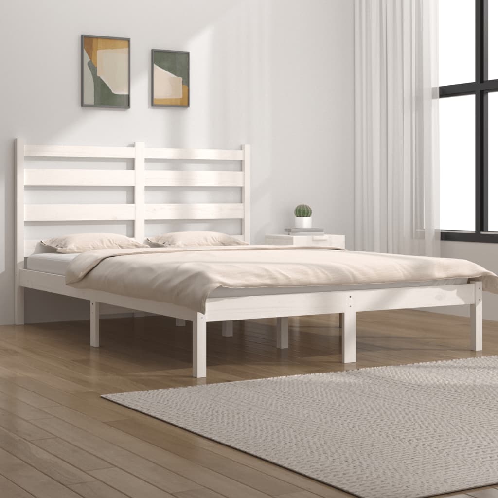 3103649 vidaXL Bed Frame without Mattress White Solid Wood 140x200 cm (810018+818421)