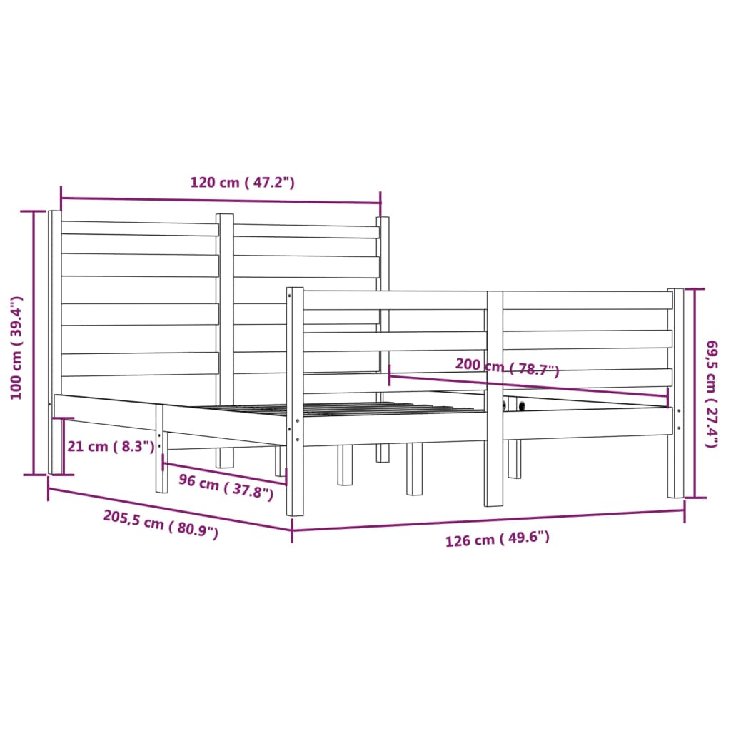 Bed Frame without Mattress Solid Wood Pine 120x200 cm White