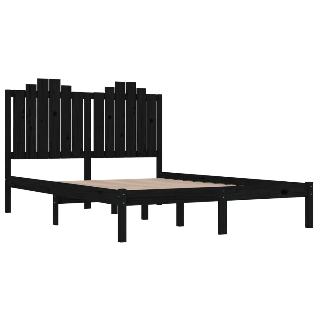 3103762 vidaXL Bed Frame without Mattress Black Solid Wood 140x190 cm (810001+818474)