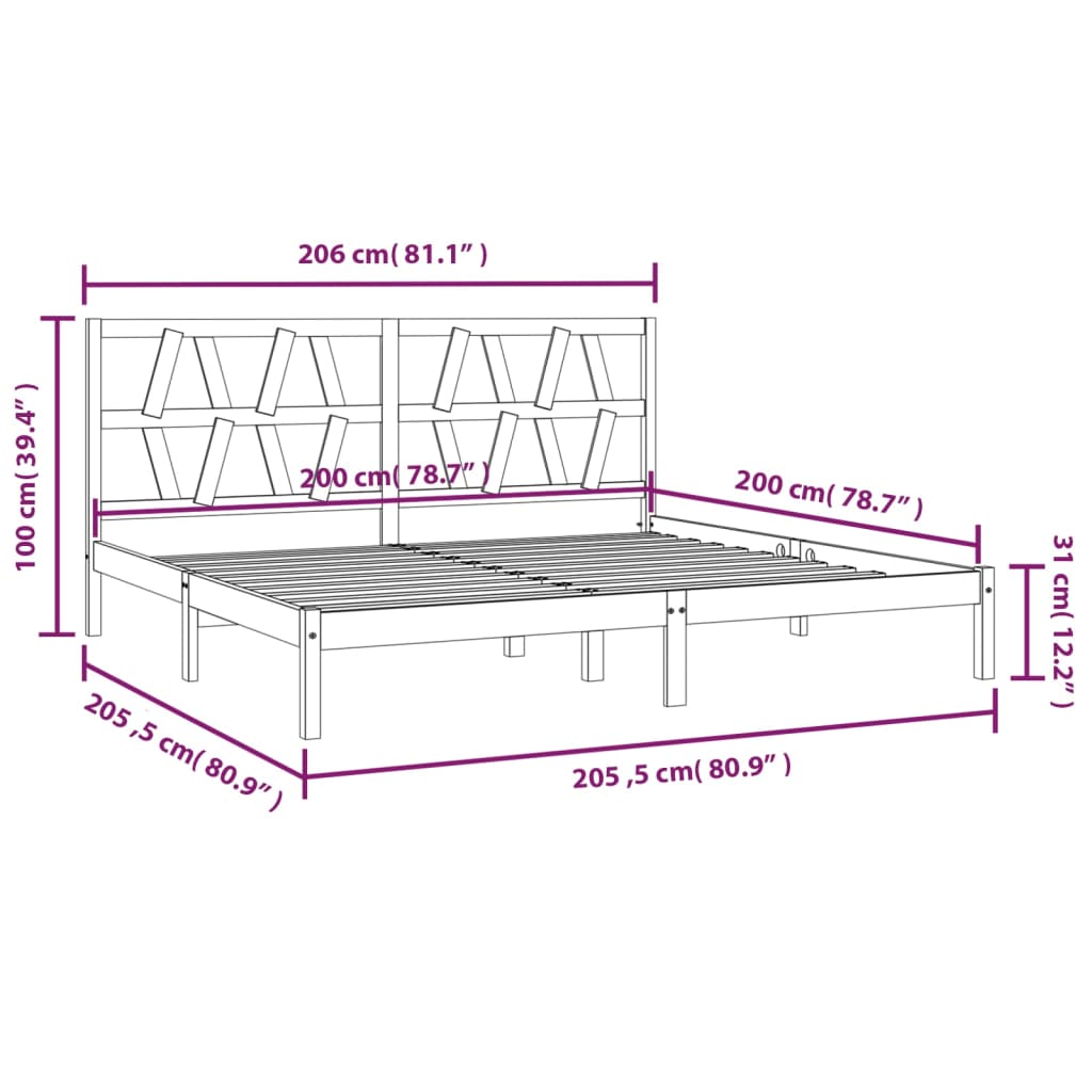 3104018  Bed Frame Without Mattress Solid Wood (810037+818640)