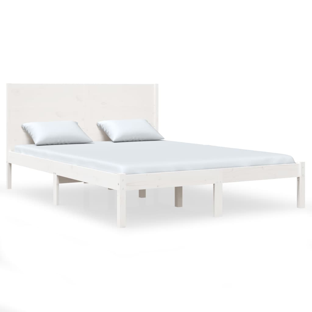 Bed Frame without Mattress White 135x190 cm Double Solid Wood