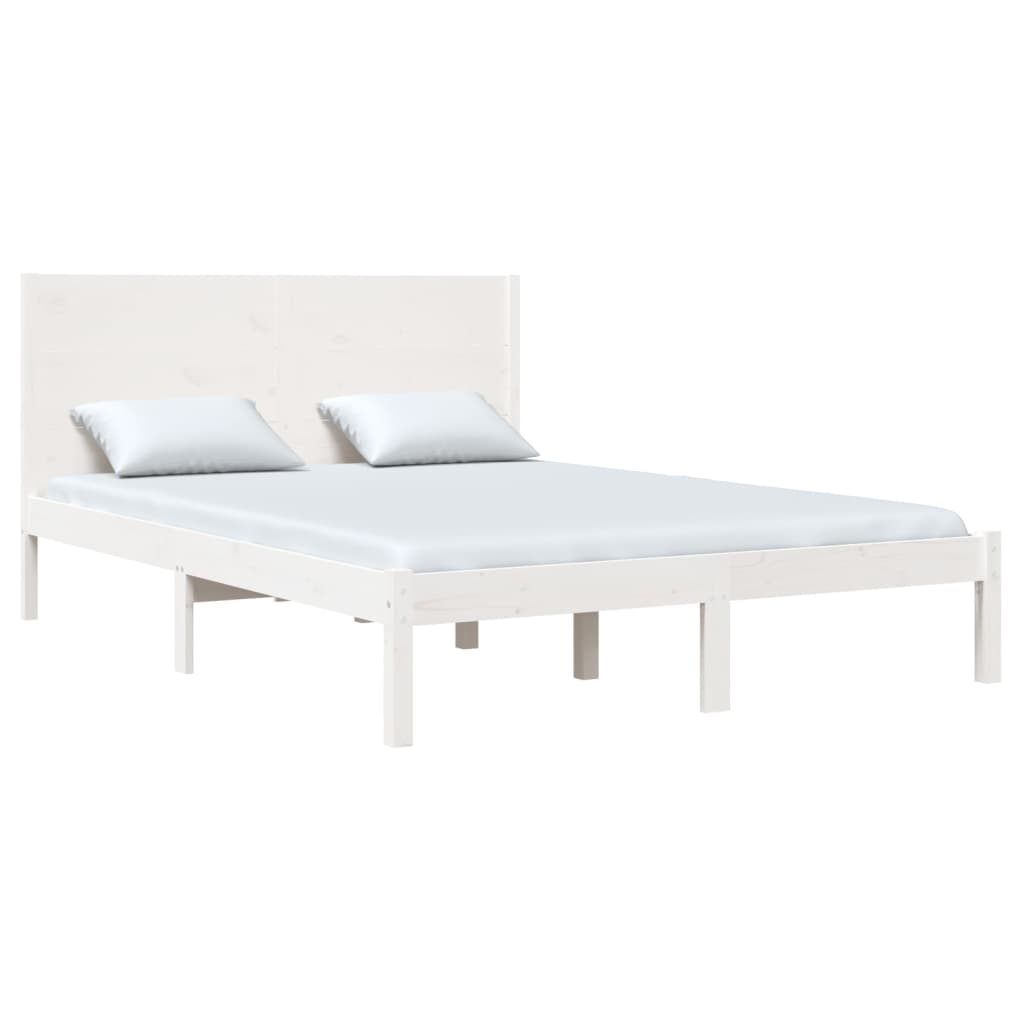 Bed Frame without Mattress White 135x190 cm Double Solid Wood