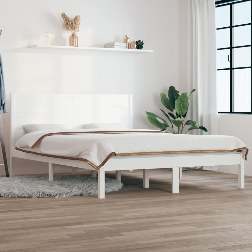 Bed Frame without Mattress White 135x190 cm Double Solid Wood
