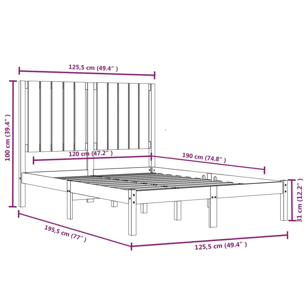 Bed Frame without Mattress White 120x190 cm Small Double Solid Wood