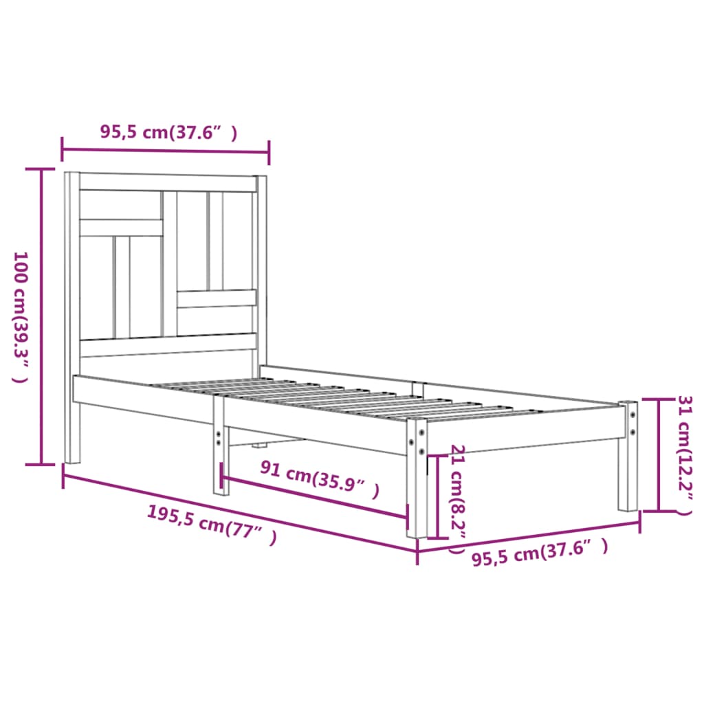 Bed Frame without Mattress 90x190 cm Single Solid Wood Pine