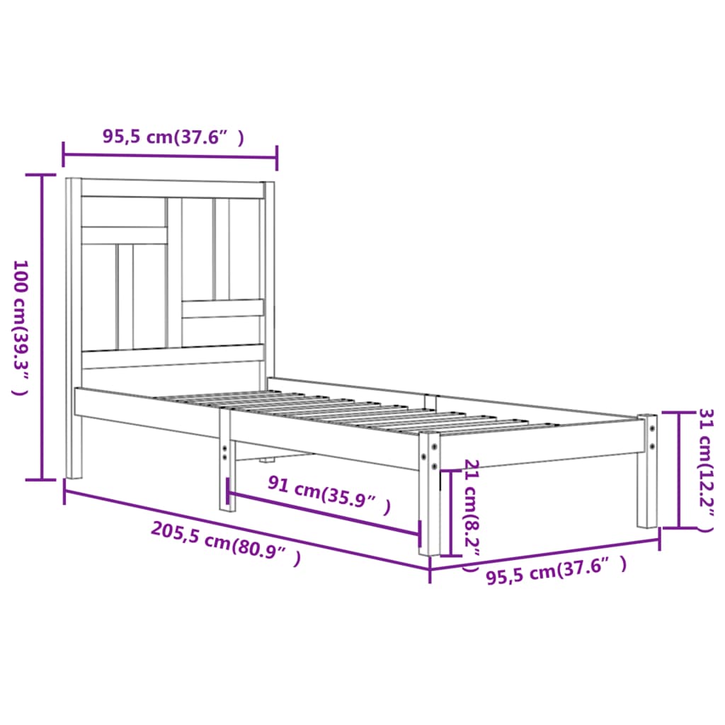 Bed Frame without Mattress White 90x200 cm Solid Wood Pine