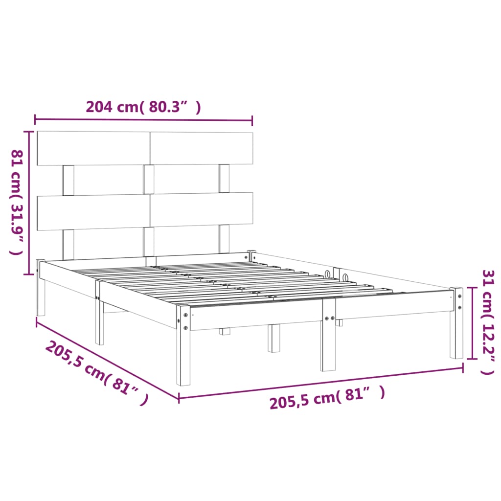 Bed Frame without Mattress 200x200 cm Solid Wood