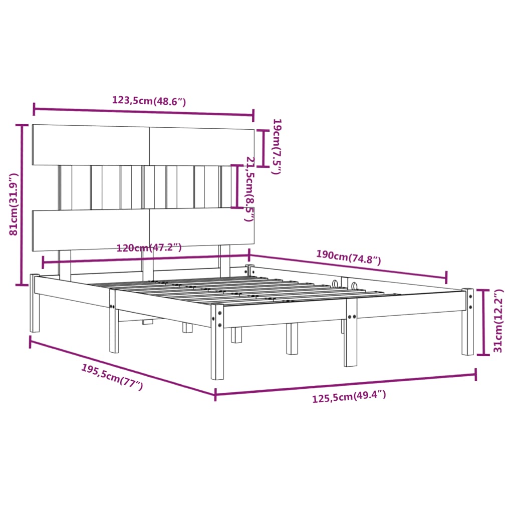 Bed Frame without Mattress White 120x190 cm Small Double Solid Wood