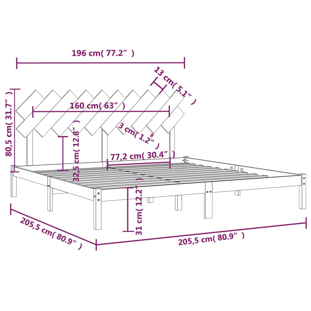 Bed Frame without Mattress Grey 200x200 cm Solid Wood