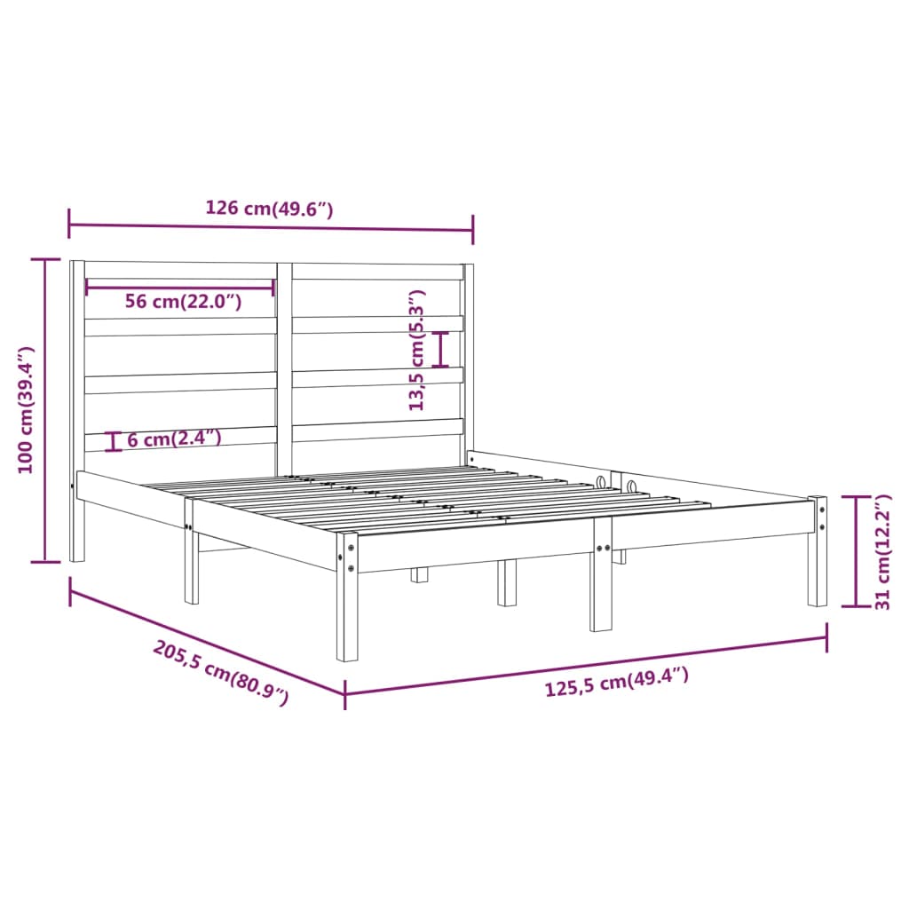 Bed Frame without Mattress 120x200 cm Solid Wood Pine