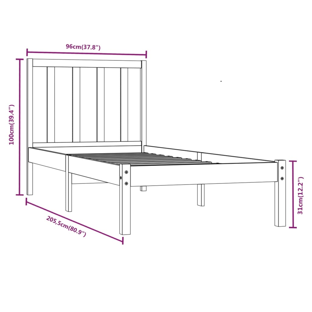 Bed Frame without Mattress Solid Wood Pine 90x200 cm