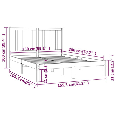 Bed Frame Without Mattress Solid Wood Pine King Size