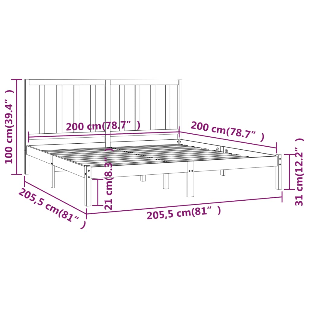 Bed Frame without Mattress Grey Solid Wood Pine 200x200 cm