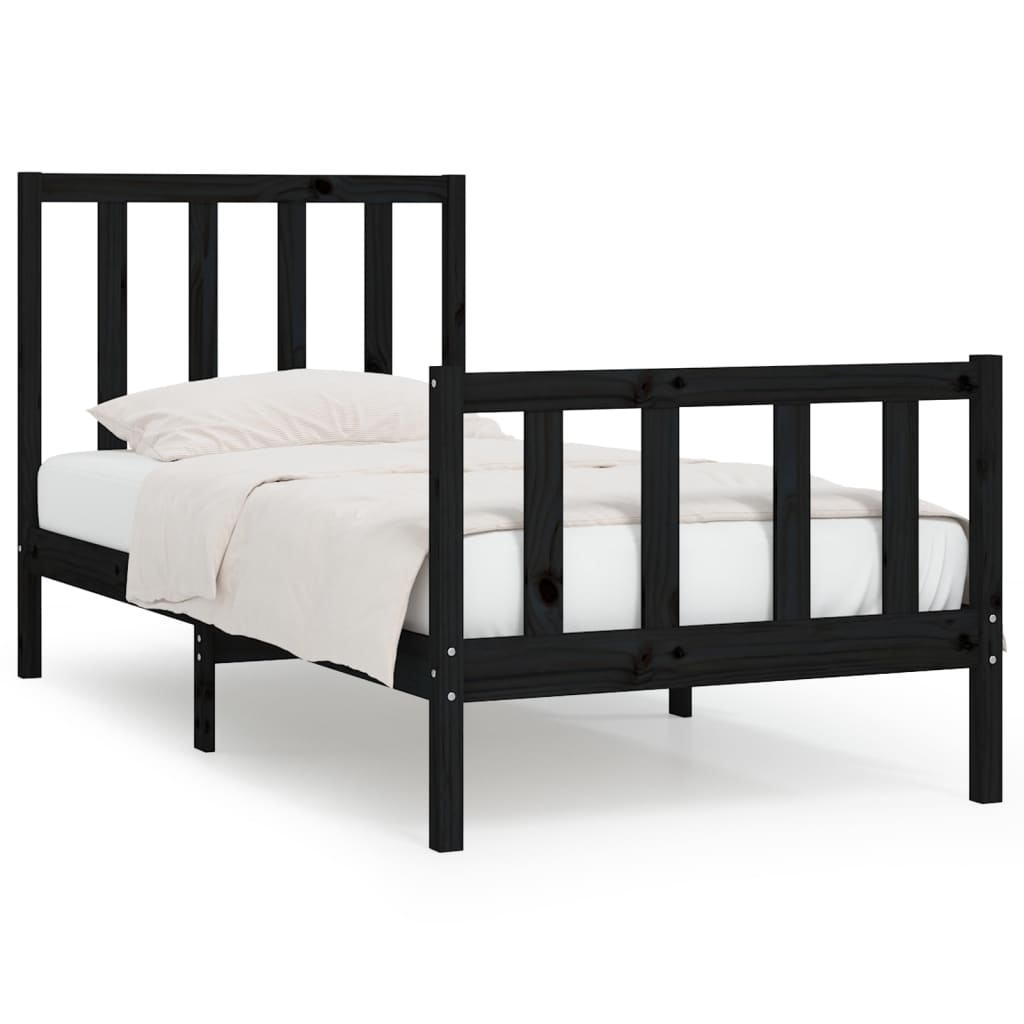 Bed Frame without Mattress Black 75x190 cm Small Single Solid Wood
