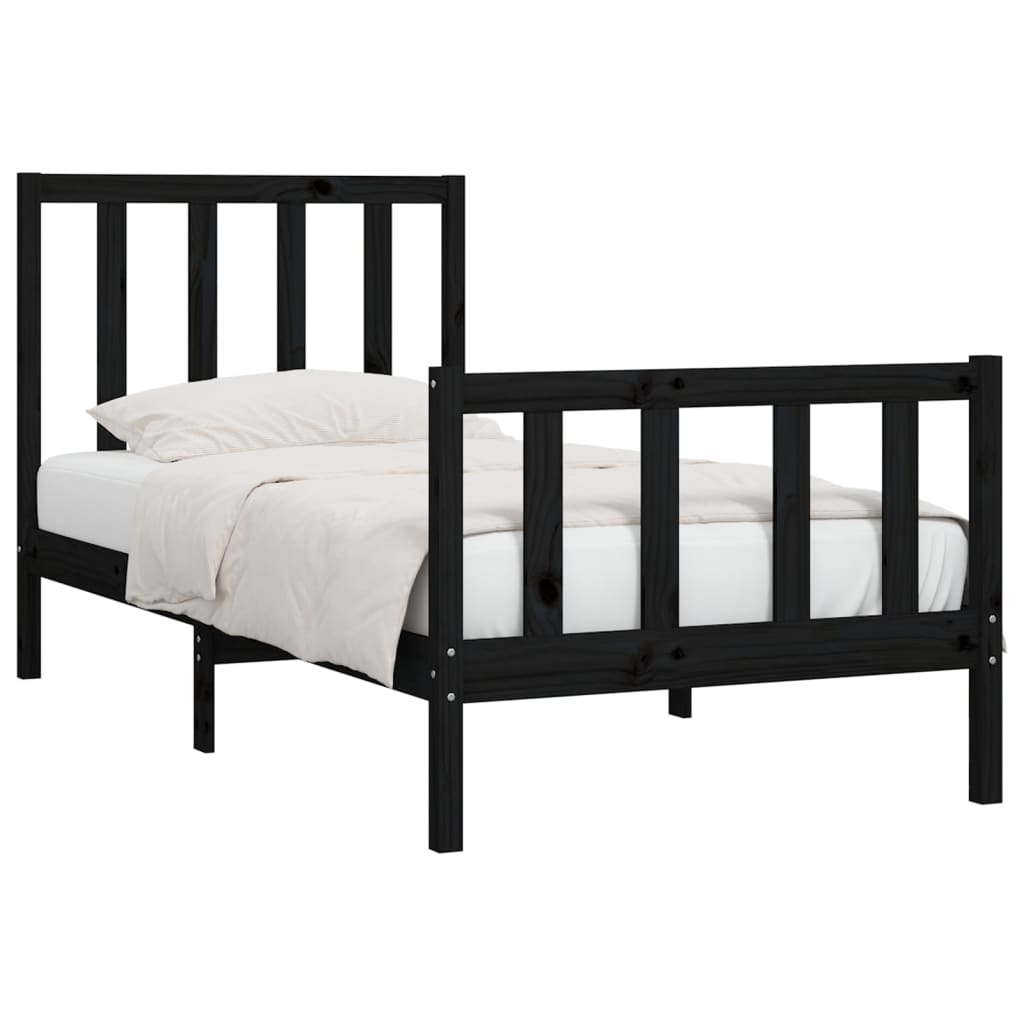 Bed Frame without Mattress Black 75x190 cm Small Single Solid Wood