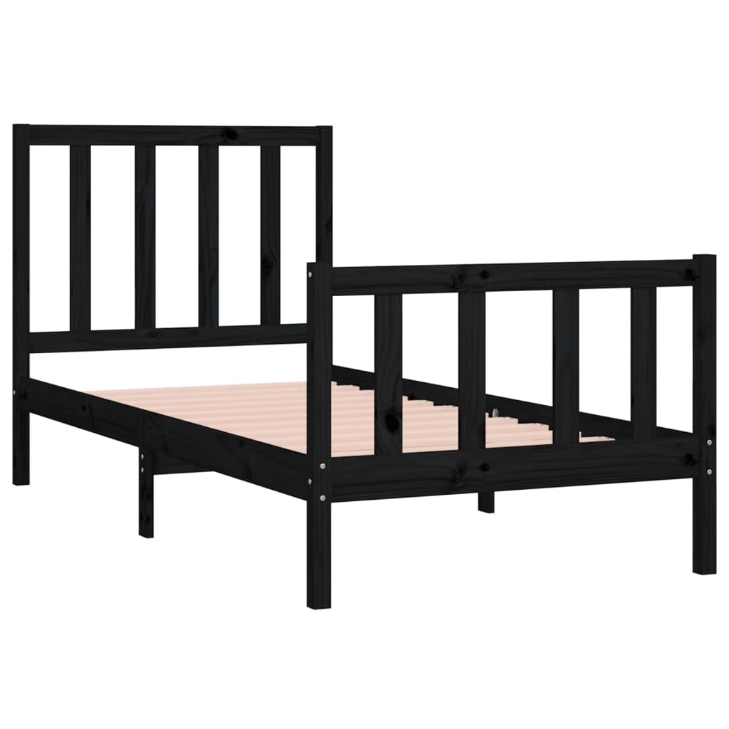 Bed Frame without Mattress Black 75x190 cm Small Single Solid Wood