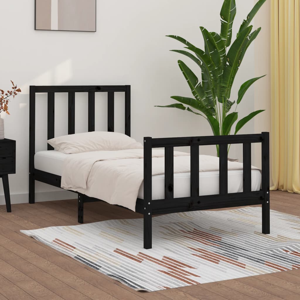 Bed Frame without Mattress Black 75x190 cm Small Single Solid Wood