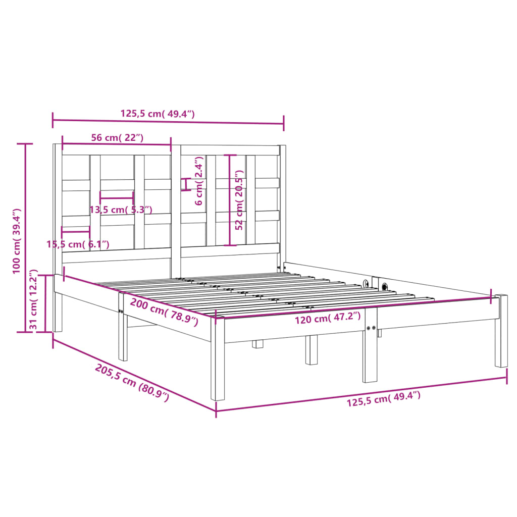 Bed Frame without Mattress 120x200 cm Solid Wood