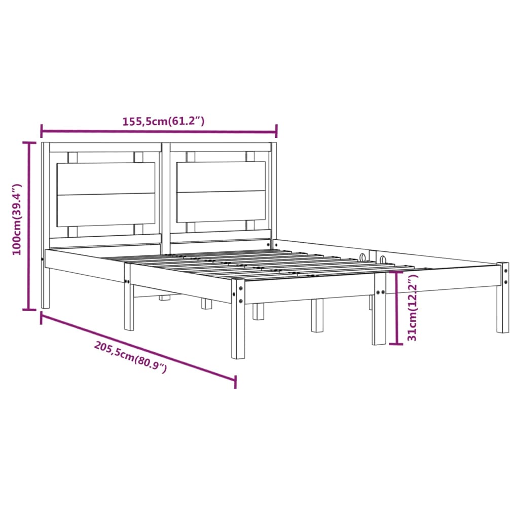 Bed Frame without Mattress White 150x200 cm King Size Solid Wood