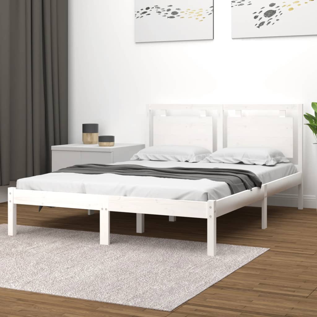 Bed Frame without Mattress White 150x200 cm King Size Solid Wood
