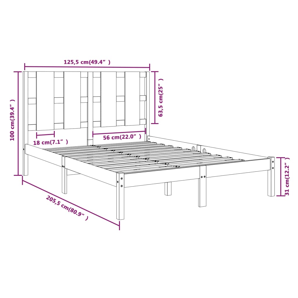 Bed Frame without Mattress 120x200 cm  Solid Wood Pine