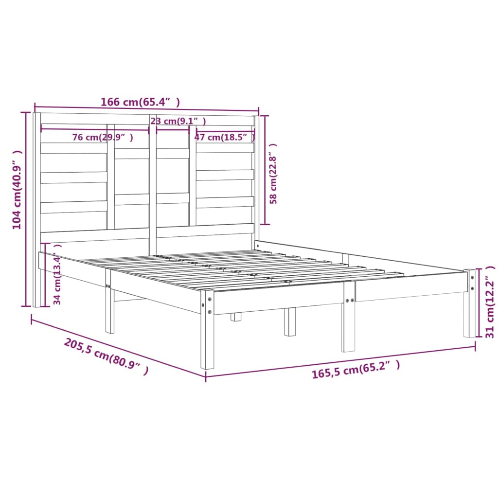 Bed Frame without Mattress White Solid Wood 160x200 cm