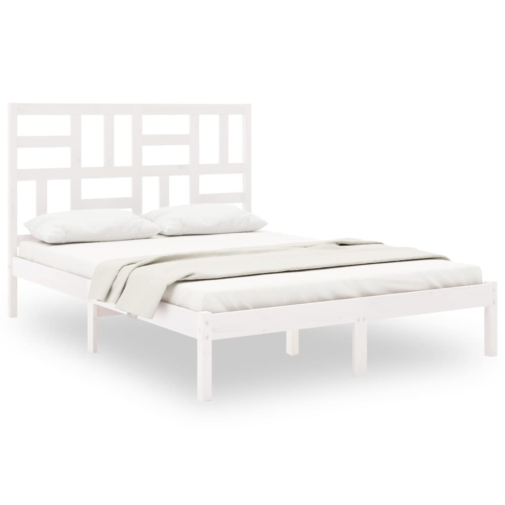 Bed Frame without Mattress White Solid Wood 135x190 cm Double