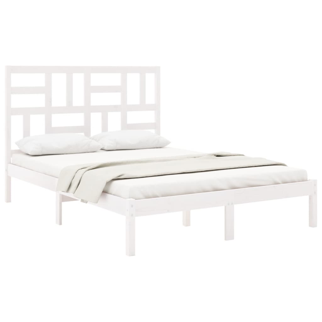 Bed Frame without Mattress White Solid Wood 135x190 cm Double