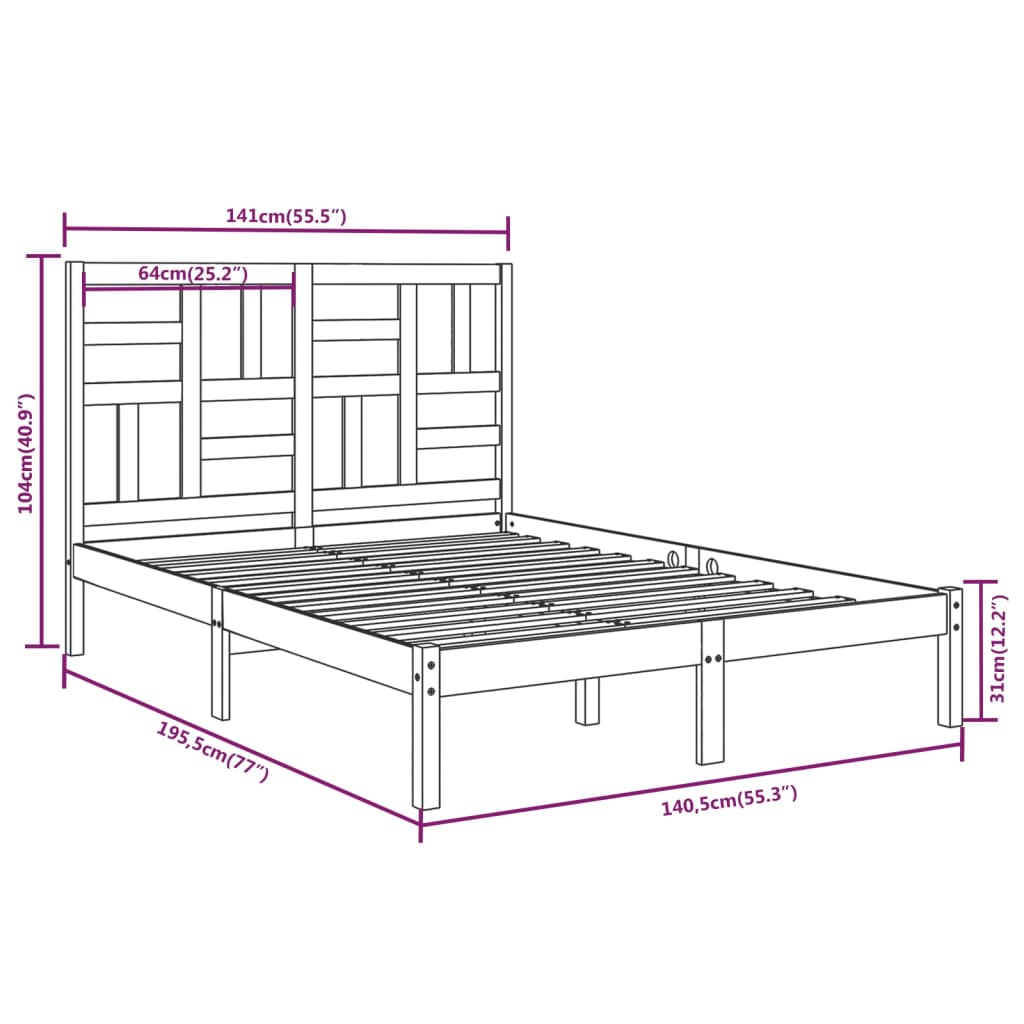Bed Frame without Mattress White Solid Wood 135x190 cm Double