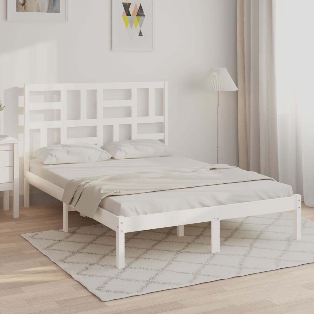 Bed Frame without Mattress White Solid Wood 135x190 cm Double